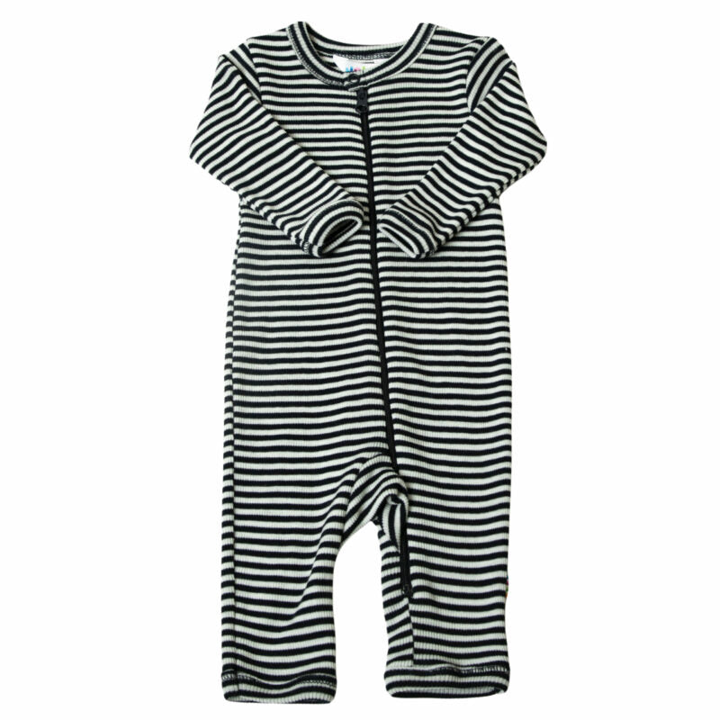 Jumpsuit Schlafanzug Wolle Seide Joha 'Blau gestreift'