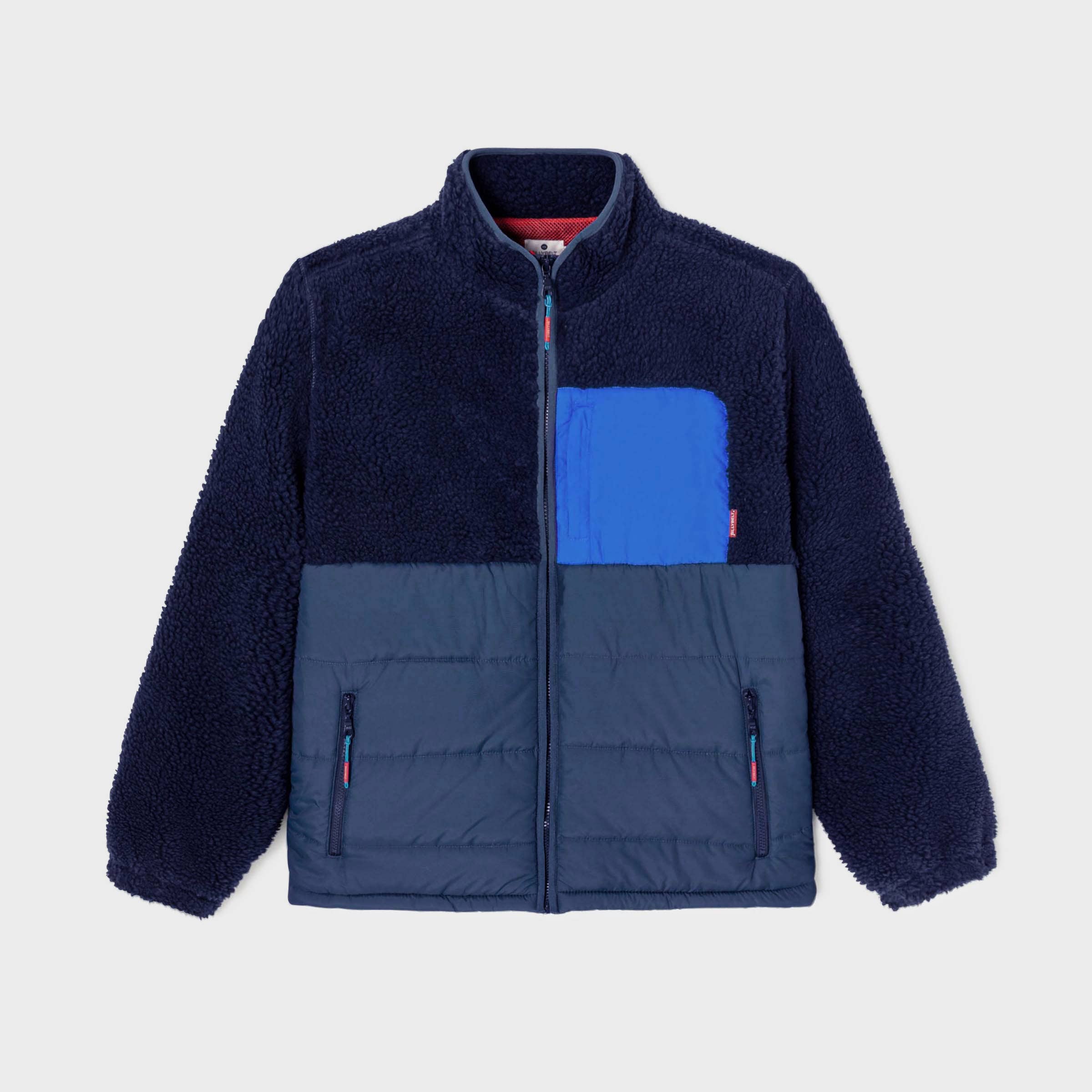 Zweifarbige Jacke aus Sherpa in Marineblau