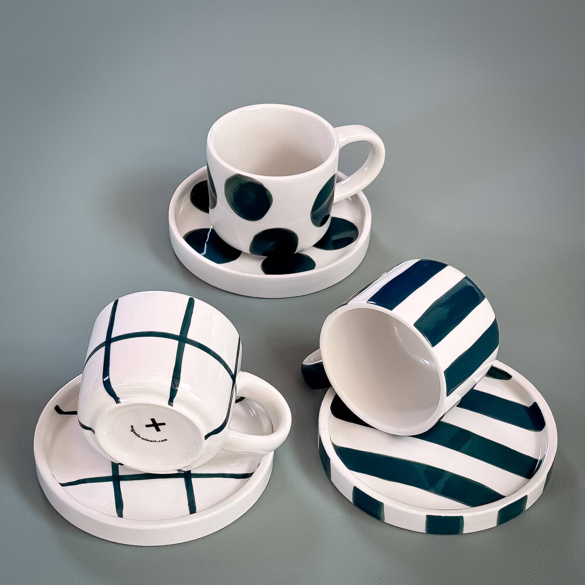 Magazin Minori Espresso Set  Stripes - gentle green (2er Set - 4 Teile)