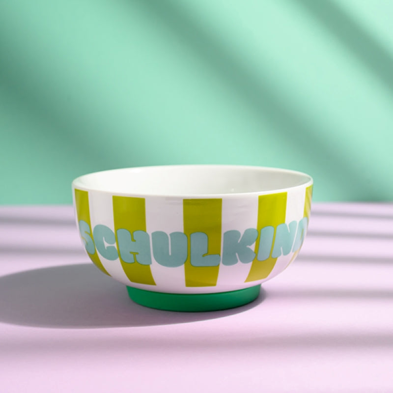Ava&Yves Porzellan-Set 'Schulkind Streifen, türkis und grün' mit großem Teller (23cm), Becher und Müslischale