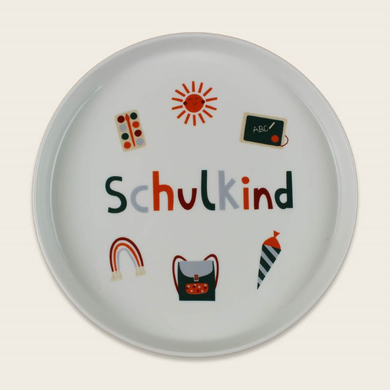 Ava&Yves Porzellan-Set 'Schulkind Adventure' mit großem Teller (23cm), Becher und Müslischale