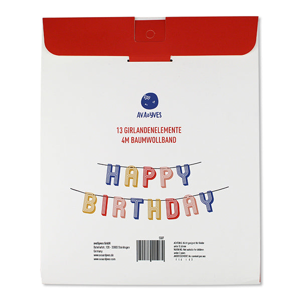 Girlande im Streifenmuster mit Text 'Happy Birthday' AvaundYves