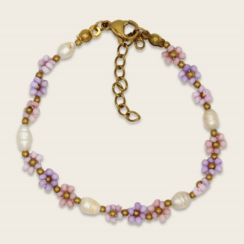 Ava&Yves Perlenarmband 'Blumen, pastell'