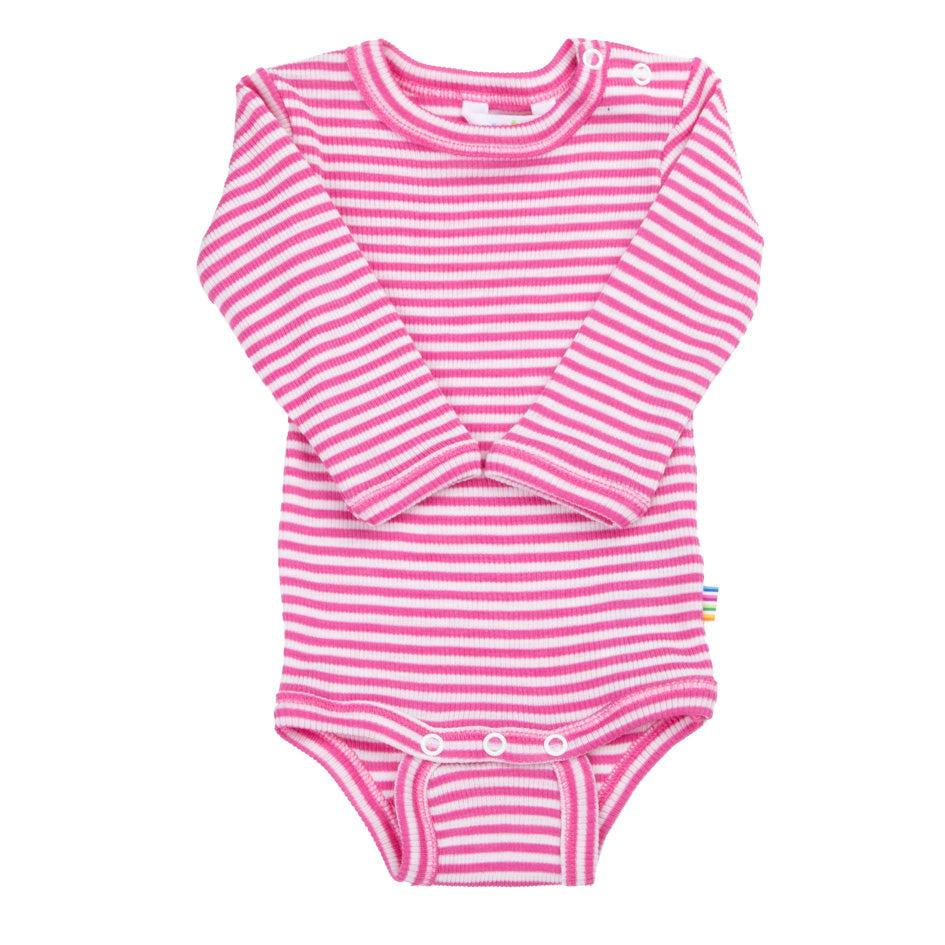 Langarm (Wickel)Body Wolle Seide Joha 'pink gestreift'