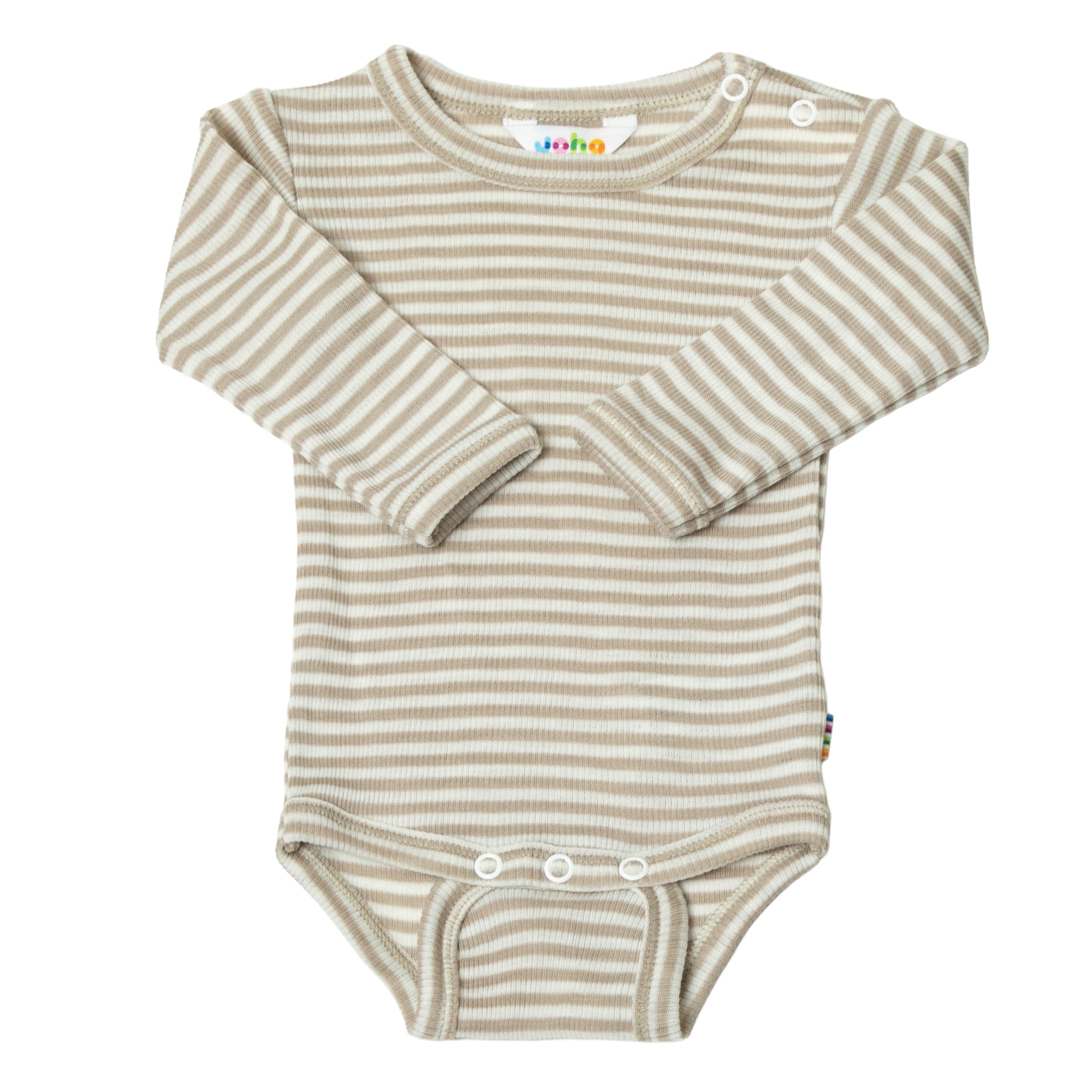 Langarm (Wickel)Body Wolle Seide Joha 'beige gestreift'