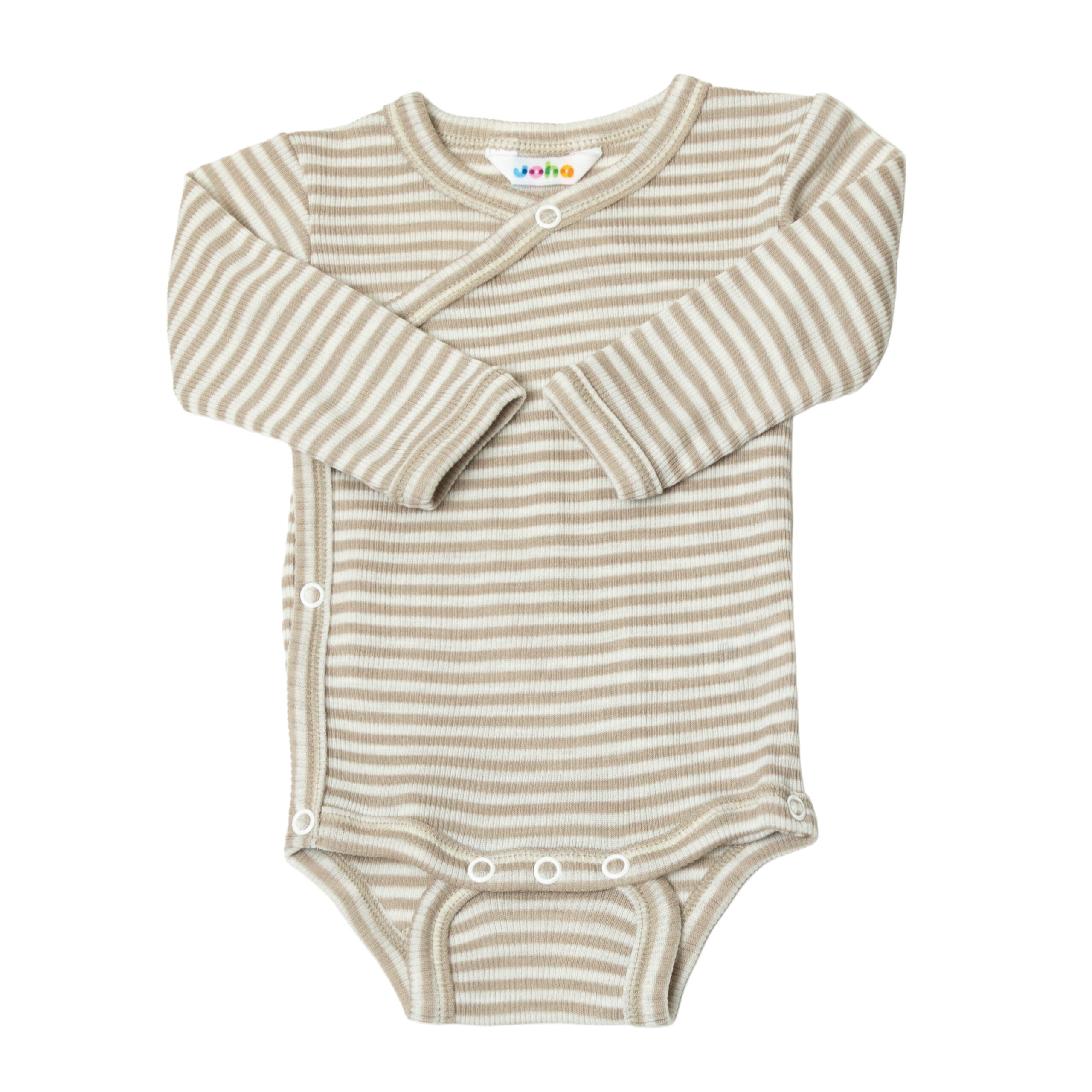 Langarm (Wickel)Body Wolle Seide Joha 'beige gestreift'