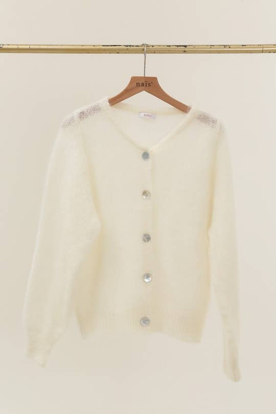 Rundhalsausschnitt-Cardigan mit Knöpfen aus 80 % Kid-Mohair