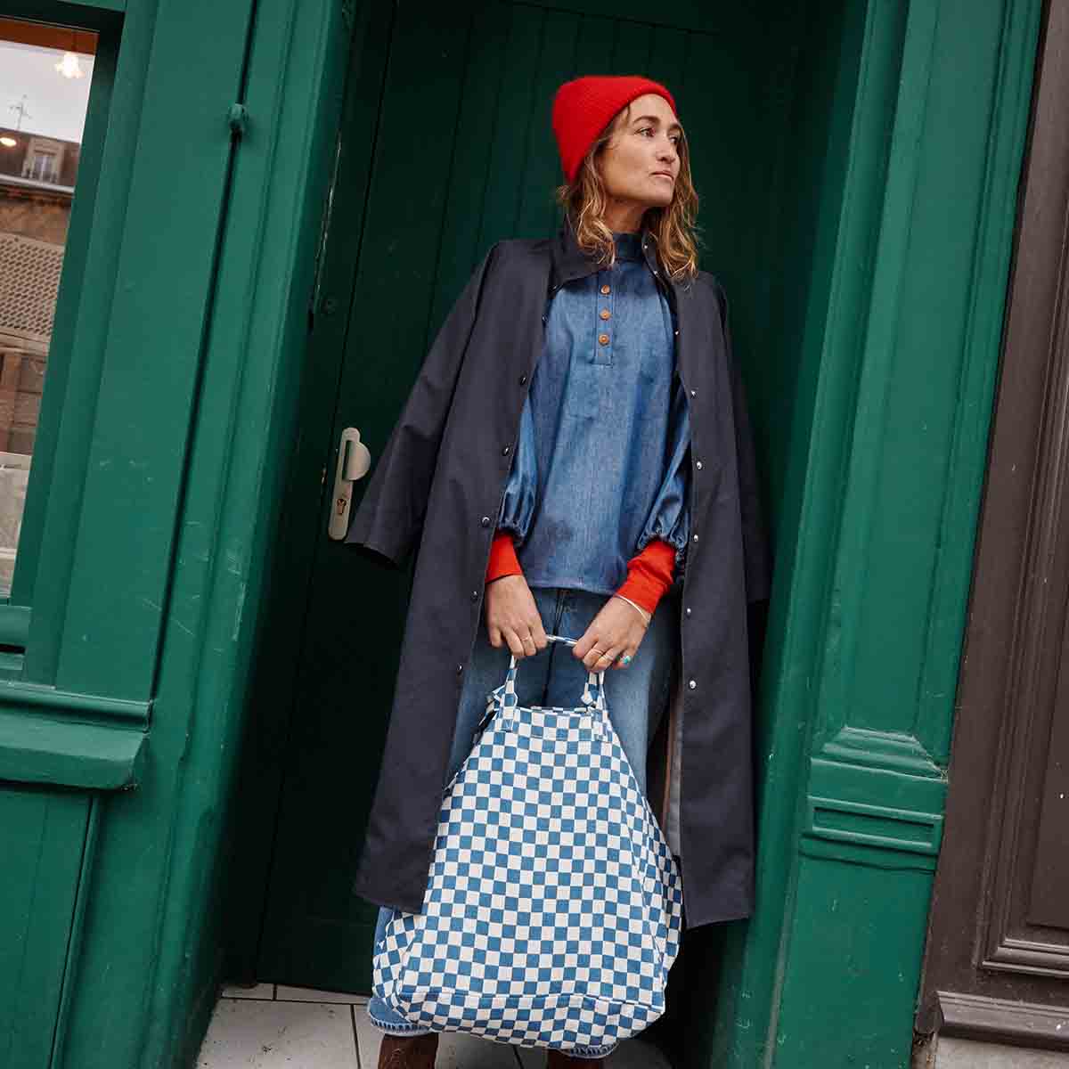 Rose in April Tote bag 'Schachbrett blau'