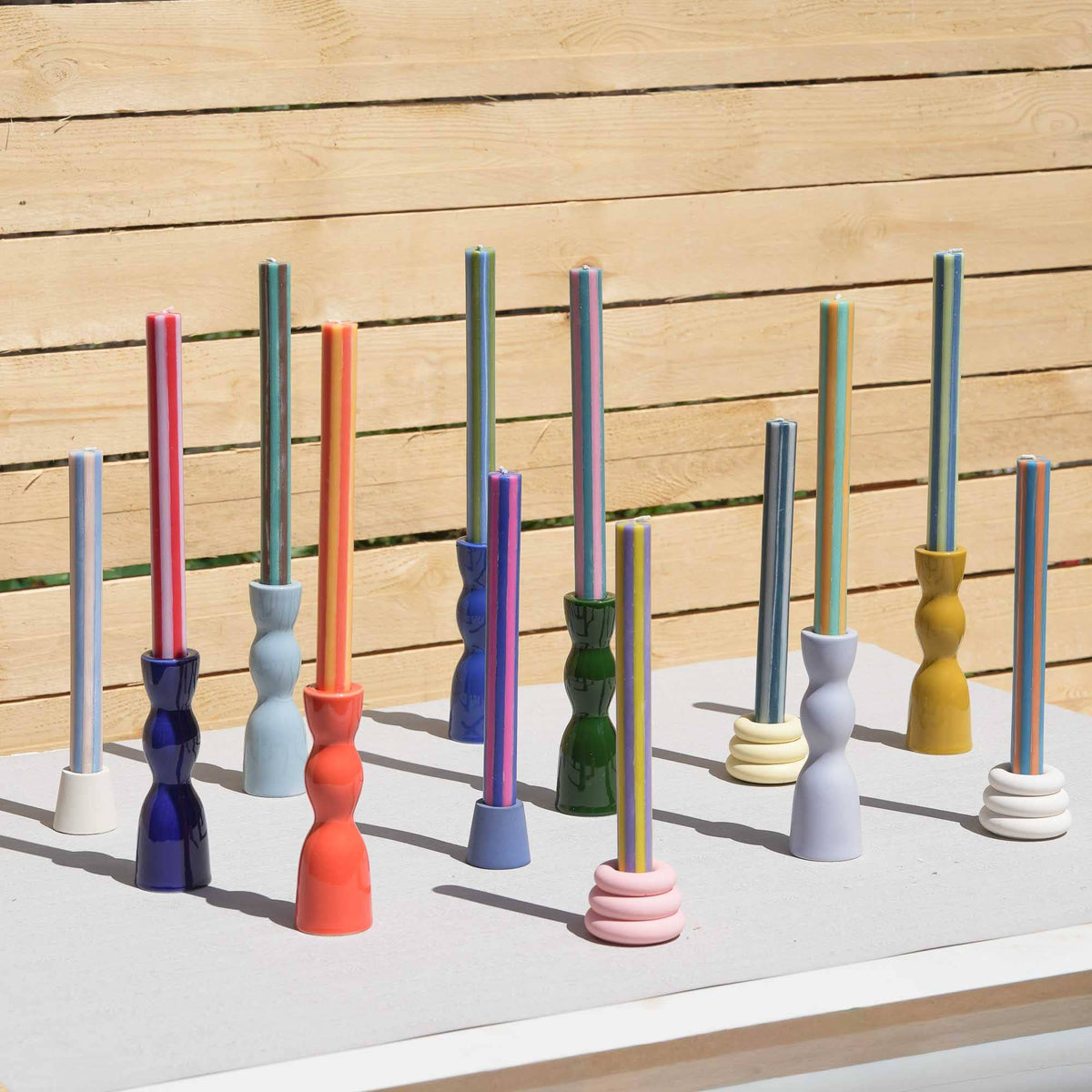 YOD&CO - Gestreifte Dinnerkerzen, 24 cm , 4er-Set