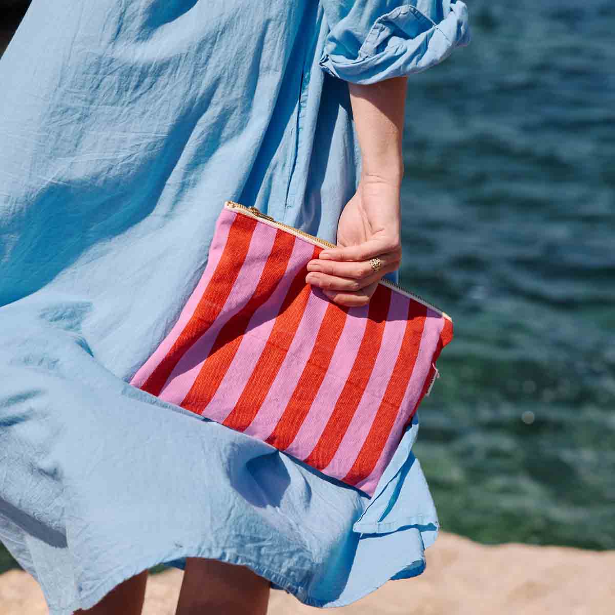 LILI-TASCHE STREIFEN ORCHIDEE / TOMATE