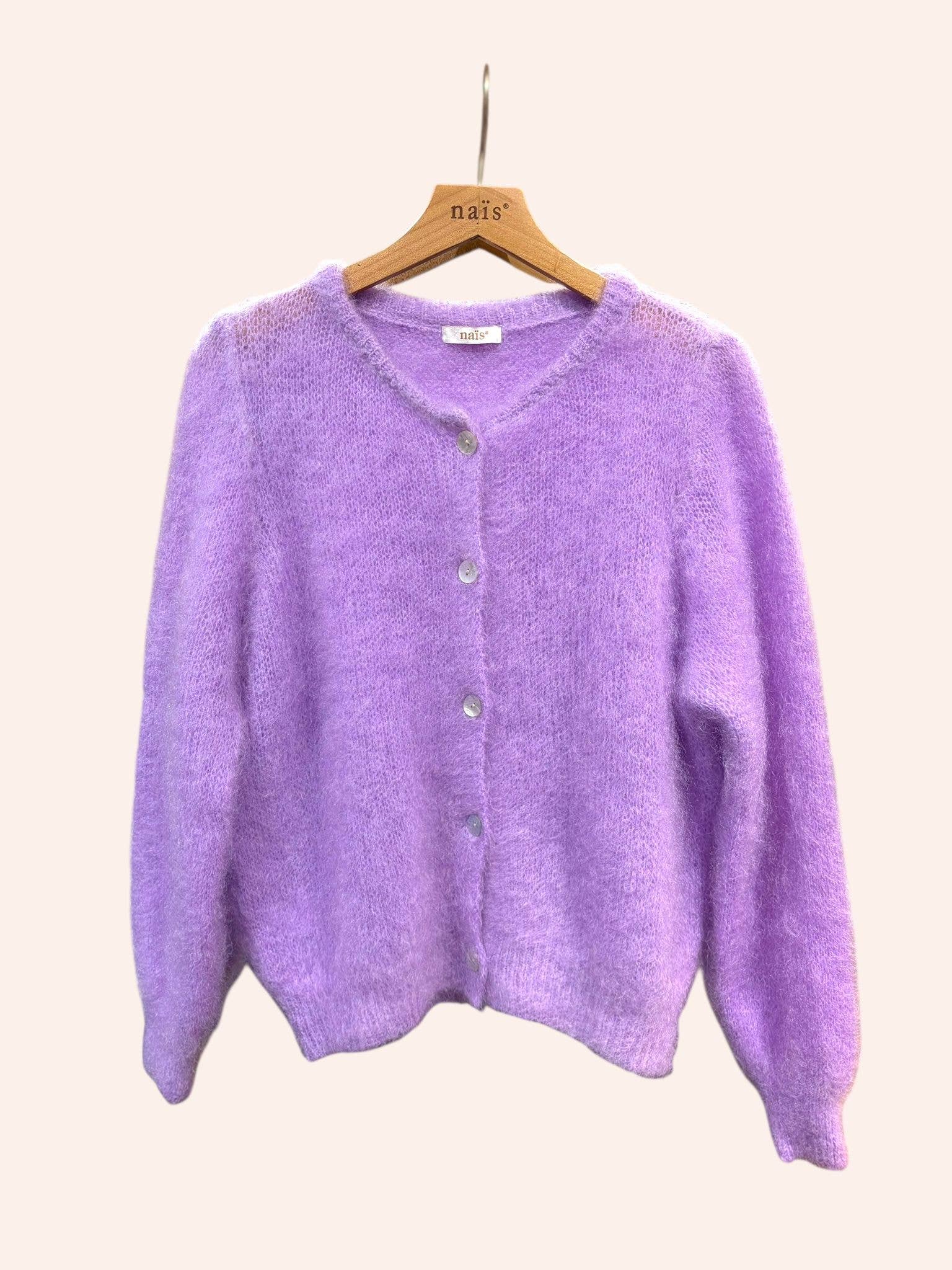 Rundhalsausschnitt-Cardigan mit Knöpfen aus 80 % Kid-Mohair