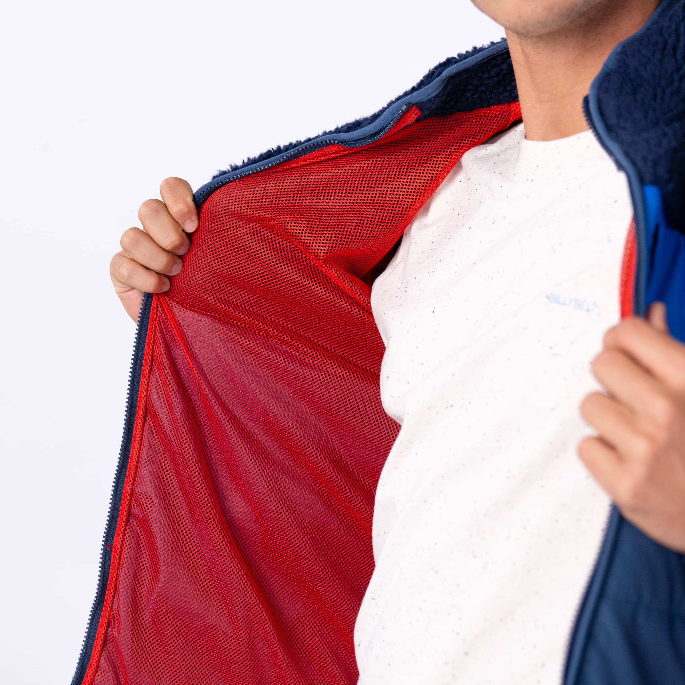 Zweifarbige Jacke aus Sherpa in Marineblau