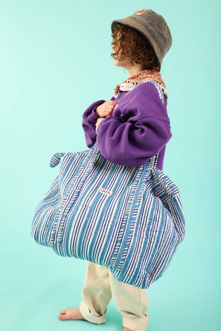 Maison Augustin Weekender- Wickeltasche Blau Gestreift