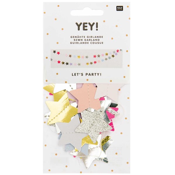 YEY! Let's Party Genähte Girlande 'STERNE/PASTELL' 2M