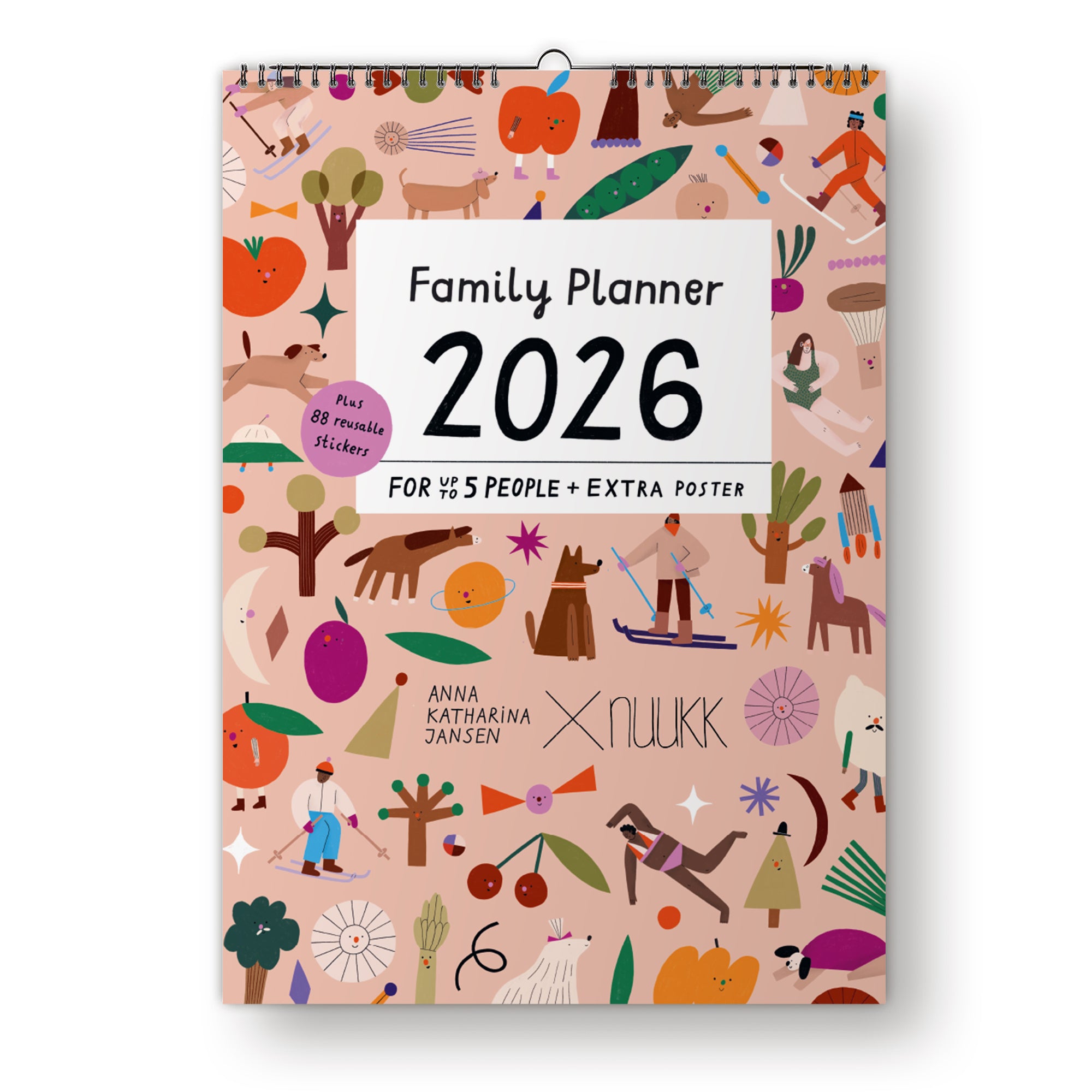 Familienkalender „Ponys u. Picknick“ 2026 inkl. Poster + 88 Sticker NUUKK