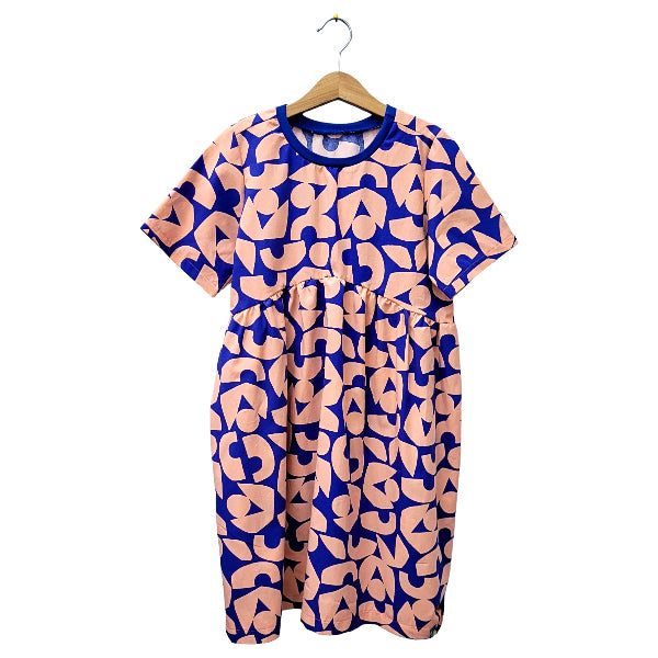 Einzelstück! Gr 86/92 Sommerkleid kurzarm 'blau apricot Muster'