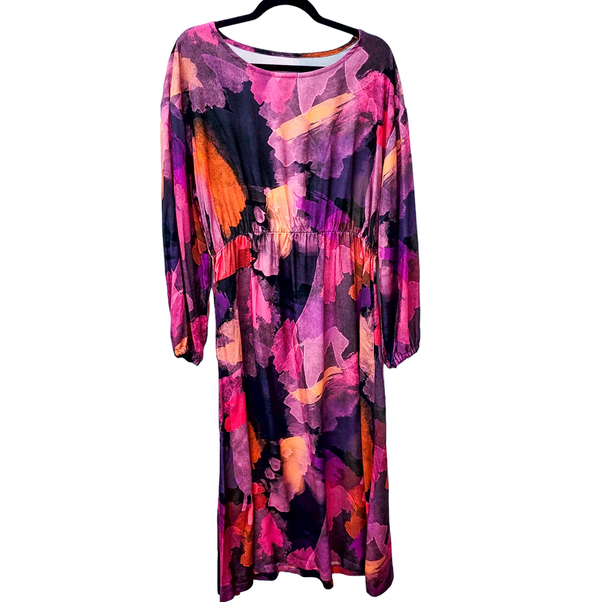 Lang/kurzarm MidiKleid aus Viskose 'Aquarell pink rosa flieder'