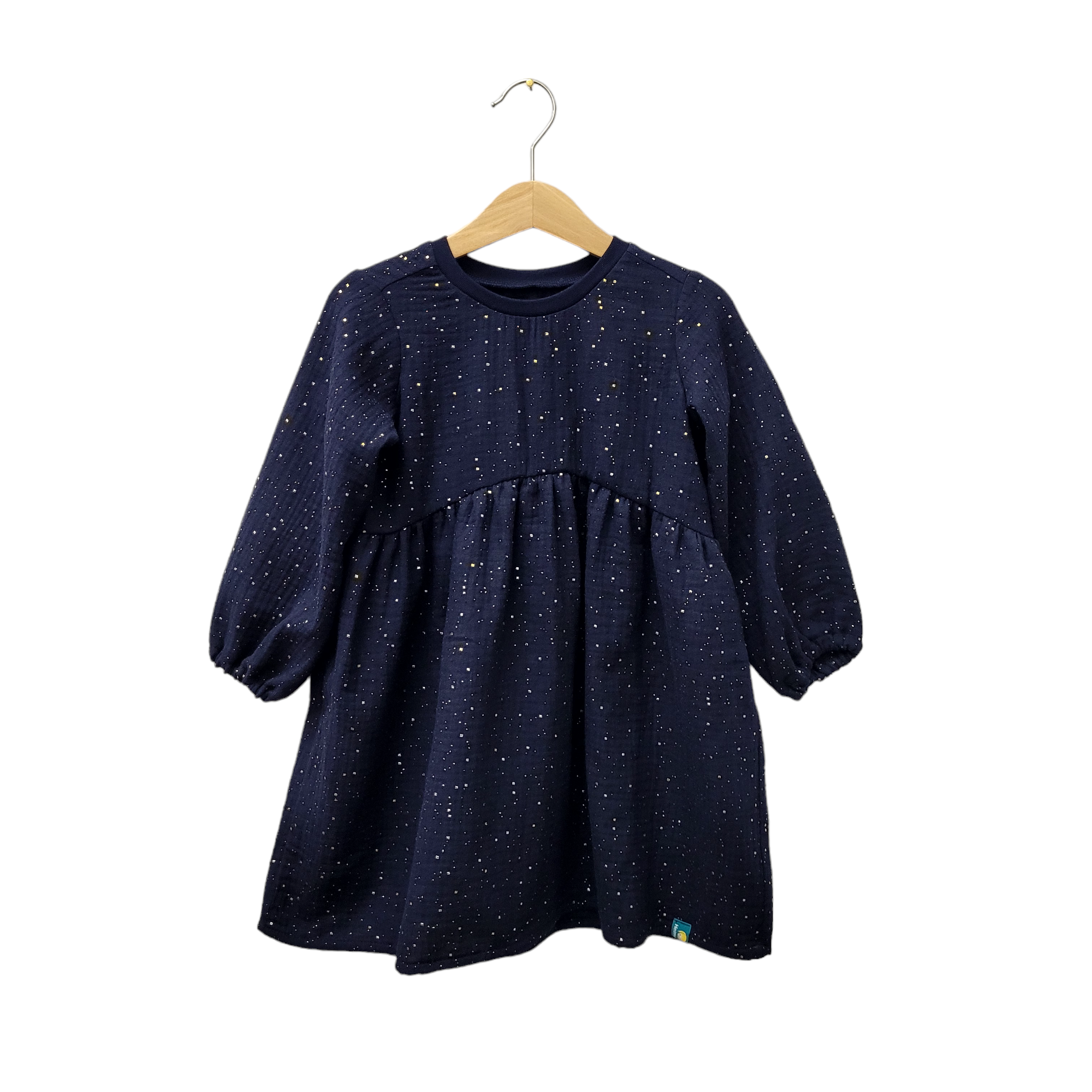 Kinderkleid Musselinkleid Marine goldene Punkte
