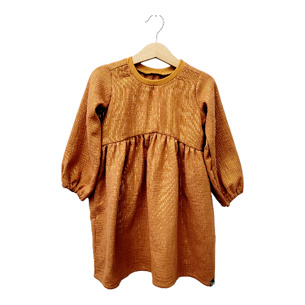 Kinderkleid aus Musselin Caramel mit LurexStreifen