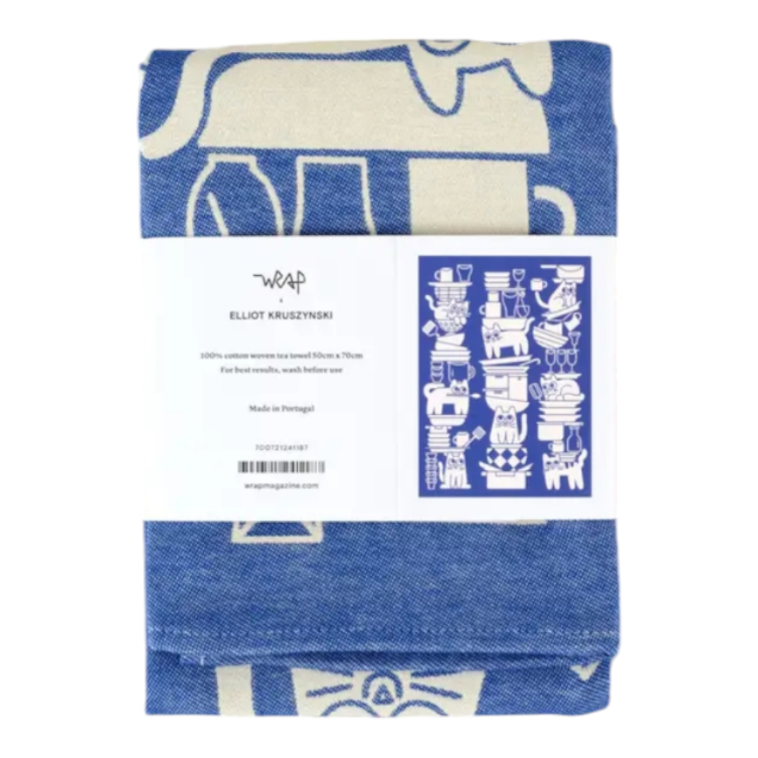 Wrap Geschirrtuch 'Kitchen Cats' (blau/weiß)