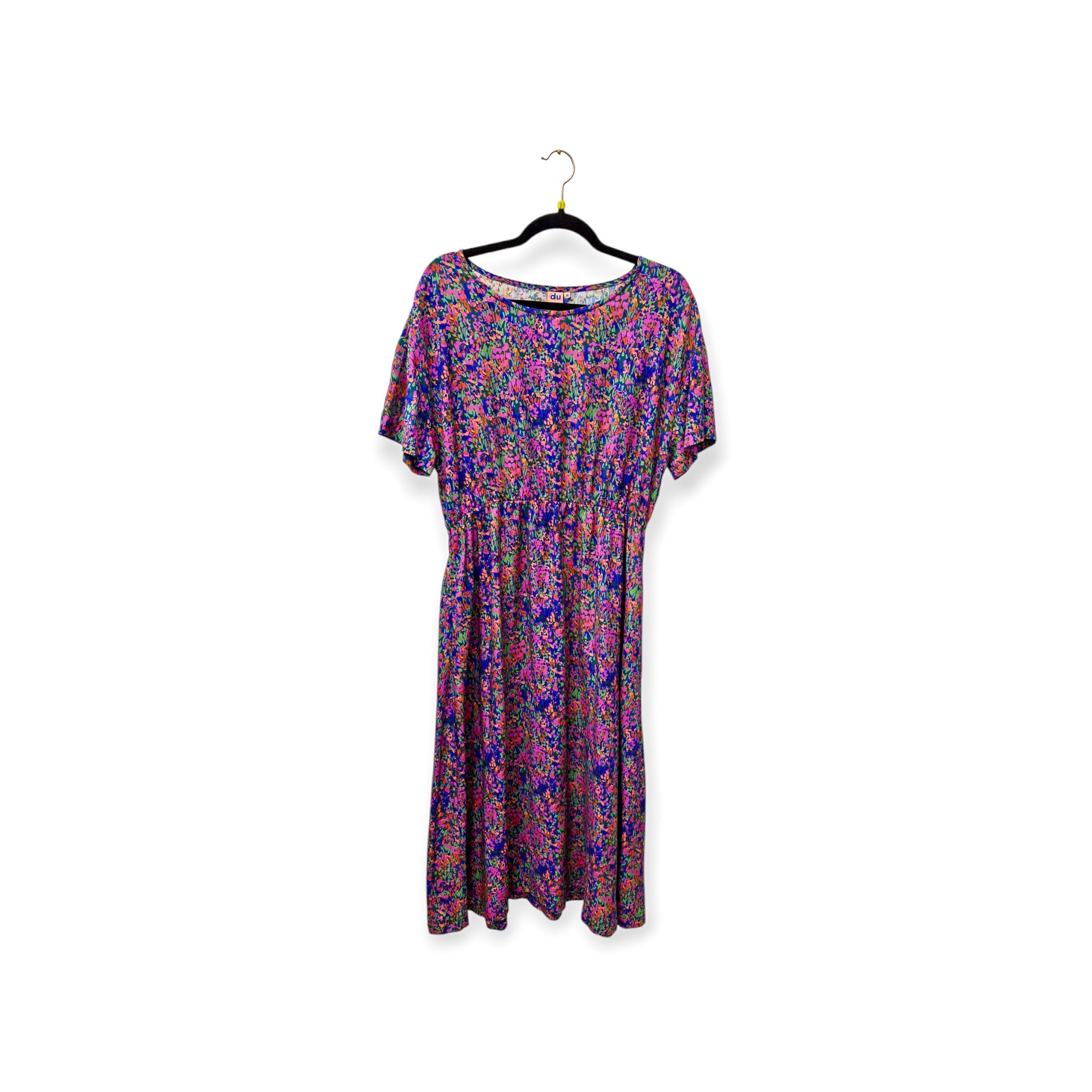 Lang/kurzarm MidiKleid aus Viskose 'Colorful Garden/blau'