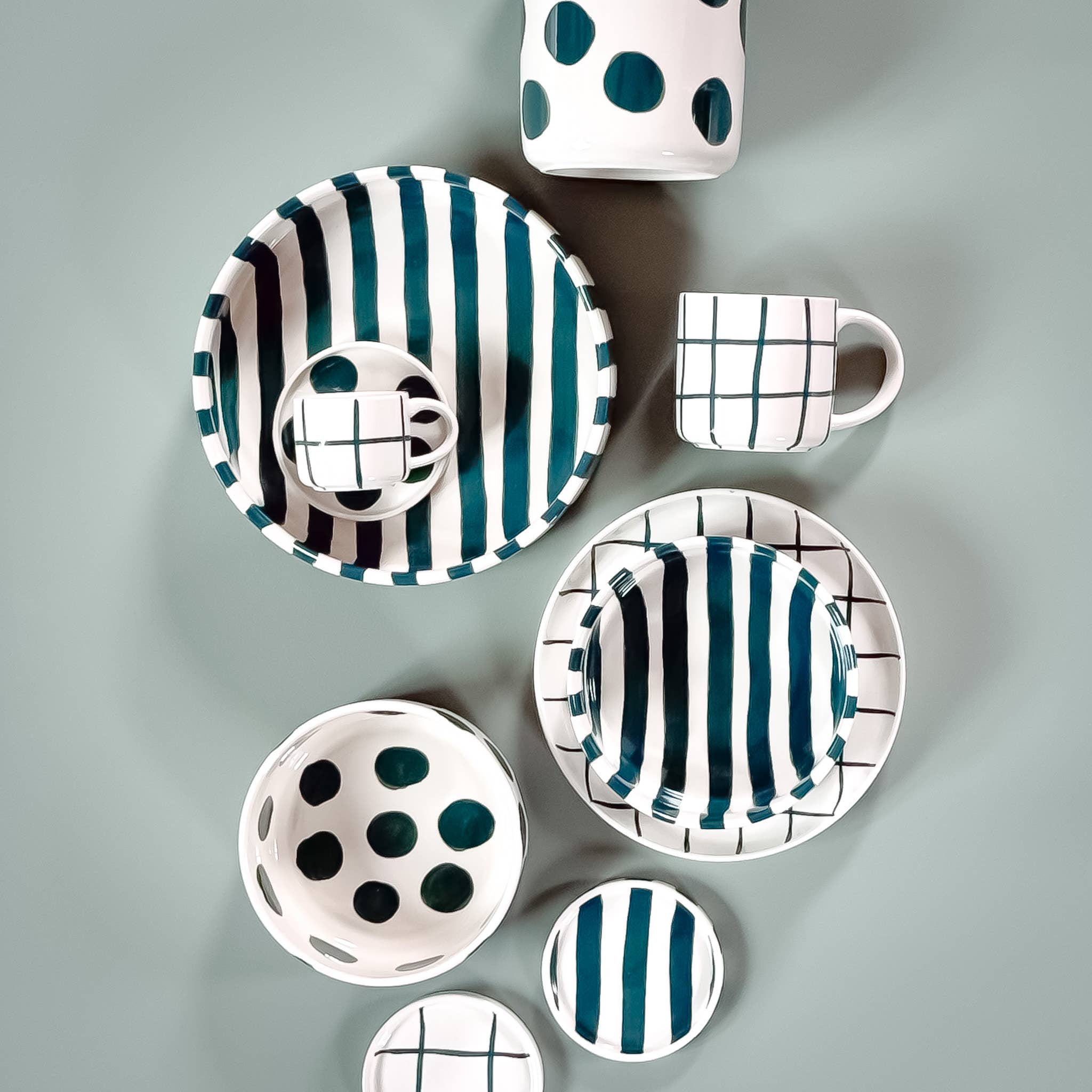 Magazin Minori Espresso Set  Stripes - gentle green (2er Set - 4 Teile)