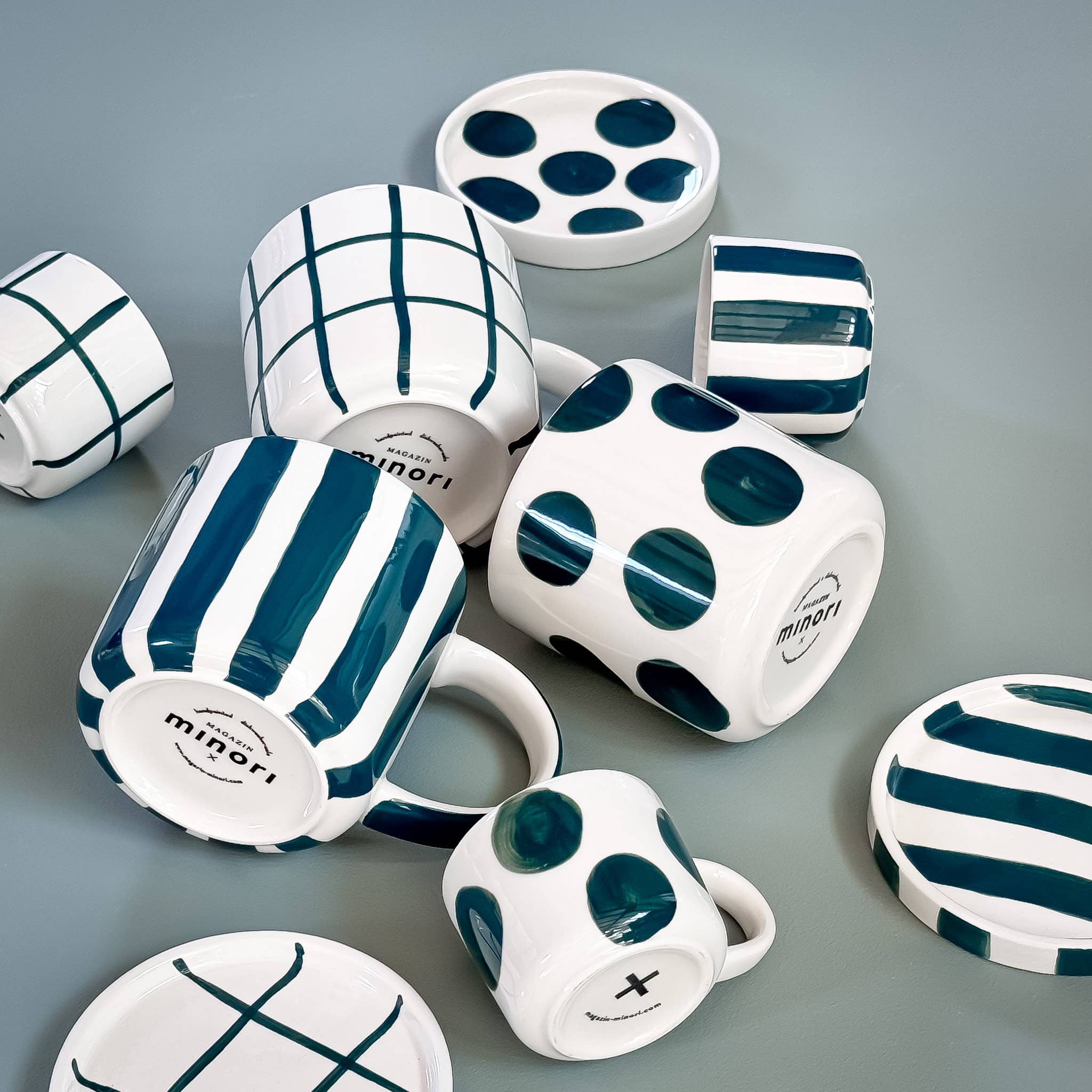 Magazin Minori Espresso Set  Stripes - gentle green (2er Set - 4 Teile)