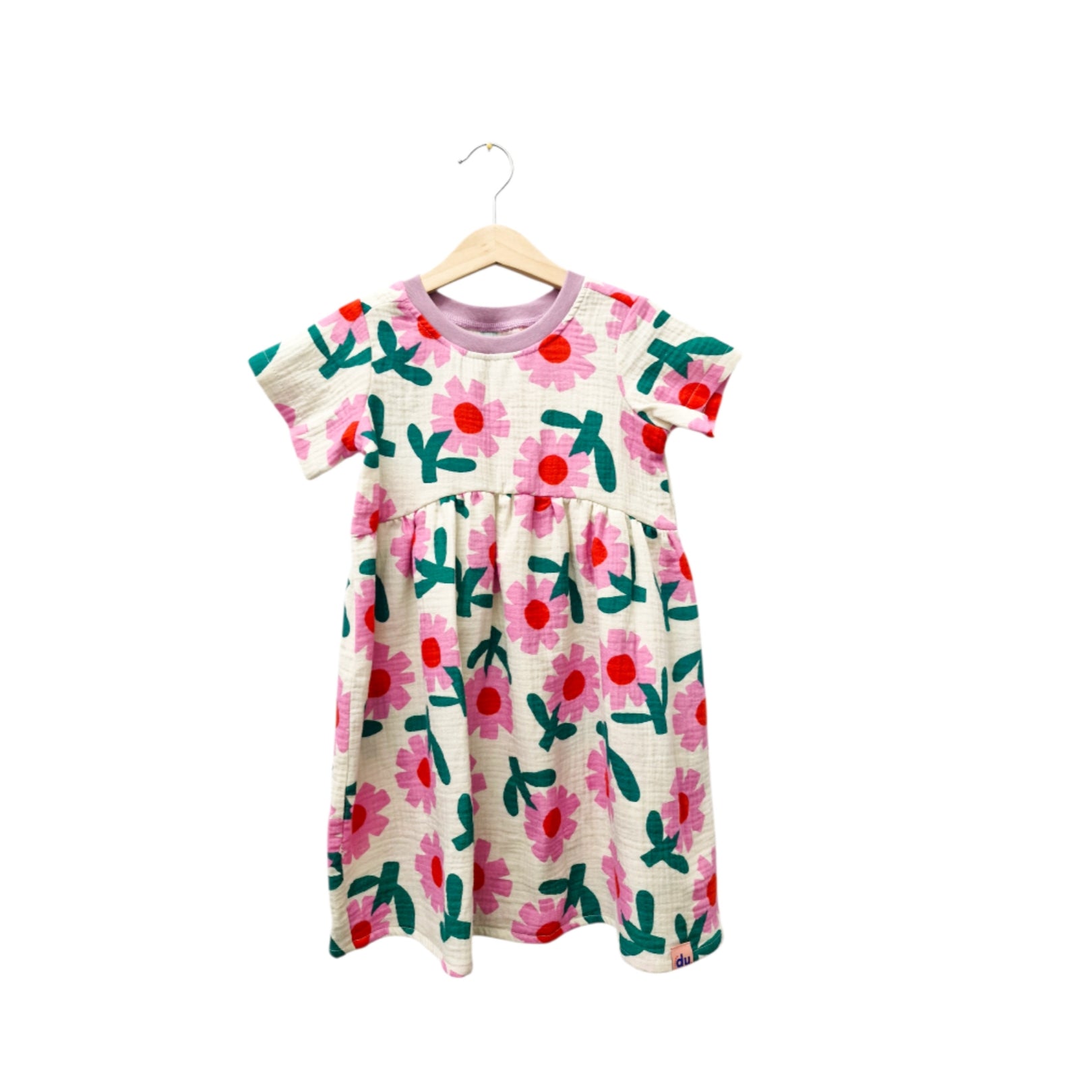 Musselinkleid Kurzarm 'Blumenmuster pink'