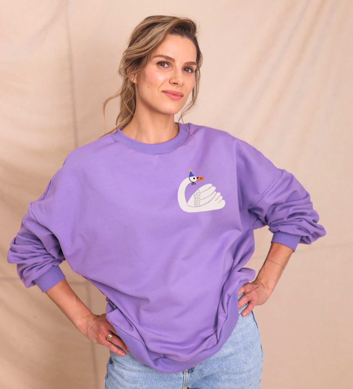 ERWACHSENEN SWEATSHIRT- SCHWAN AUF LILA Don't grow up