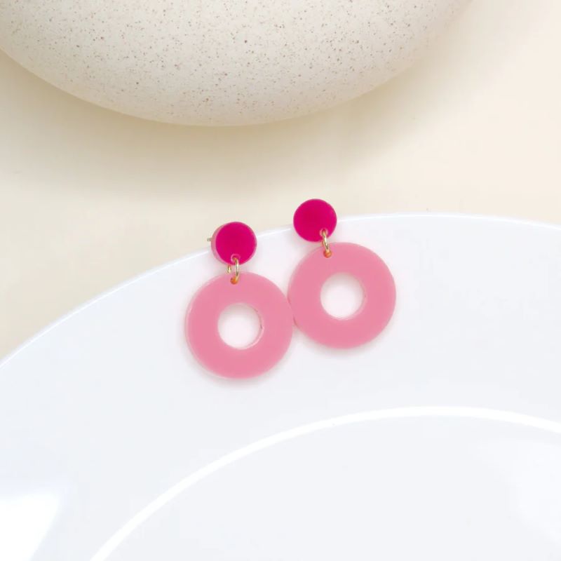 niemalsmehrohne Ohrstecker 'Colorblock Circle in pink & rot '