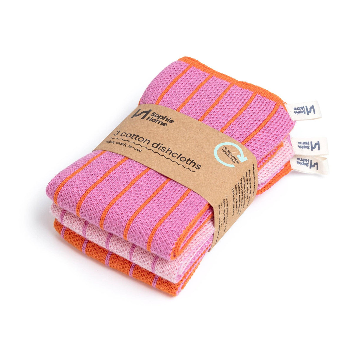 Sophie Home Ltd -  Baumwoll-Spültücher: gestreift, pink