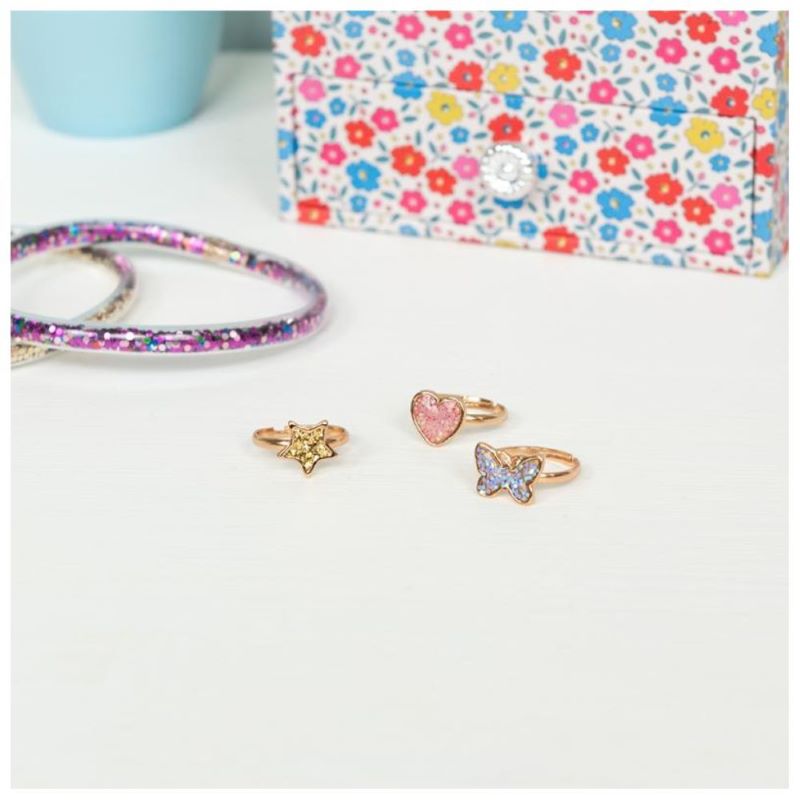 Set mit drei Glitzerringen 'Fairies in the Garden'
