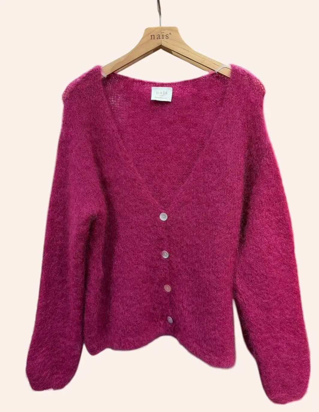 Mohair Cardigan V-Ausschnitt mit Knöpfen