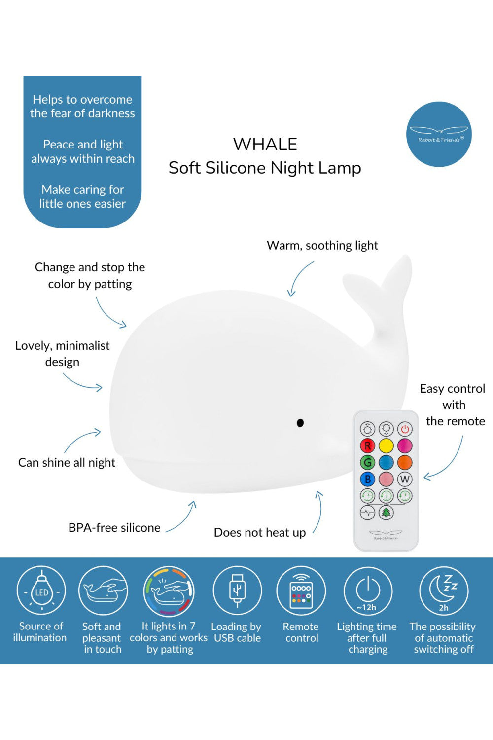 Rabbit & Friends 'Nachtlicht mit Fernbedienung Wal'